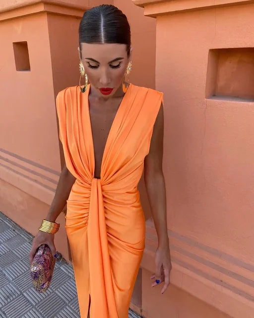 ISABELLA - PARTY DRESS WITH PLUNGING NECKLINE