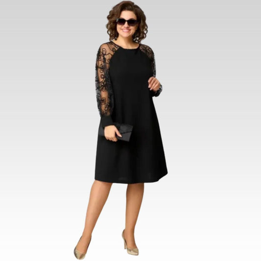 JOHANNA - LACE PATCHWORK DRESS WITH ROUND NECK & LONG SLEEVES