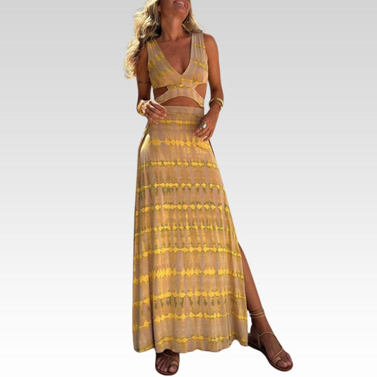 ANGELICA - CUTOUT NECKLINE SLIT STRETCH DRESS