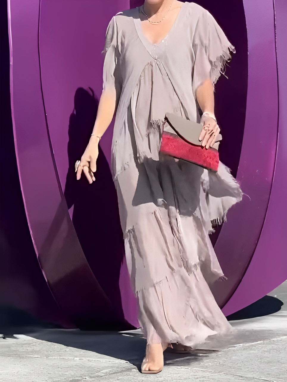 TWILIGHT ALLURE – LONG V-NECK GOWN WITH ARTISTIC PRINT