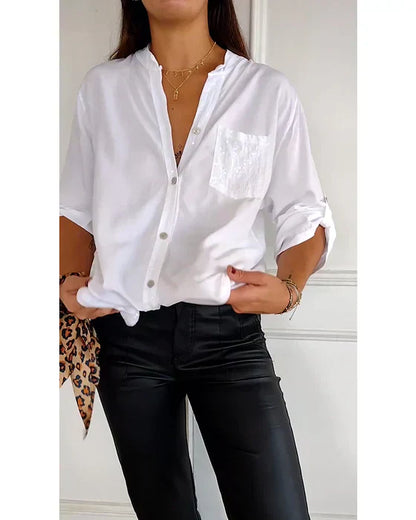 Elaine – midnight gloss drape blouse
