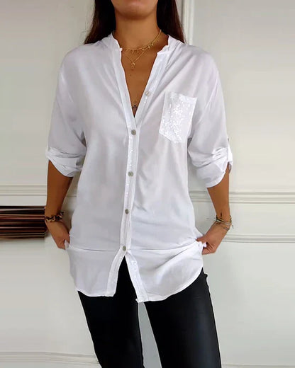 Elaine – midnight gloss drape blouse