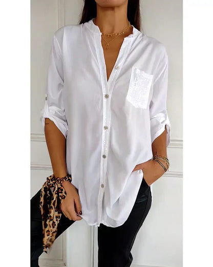 Elaine – midnight gloss drape blouse