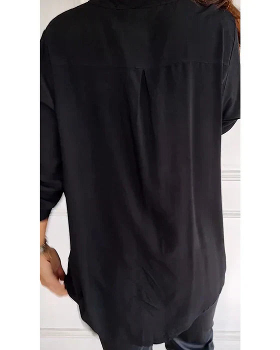 Elaine – midnight gloss drape blouse