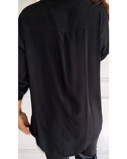 Elaine – midnight gloss drape blouse