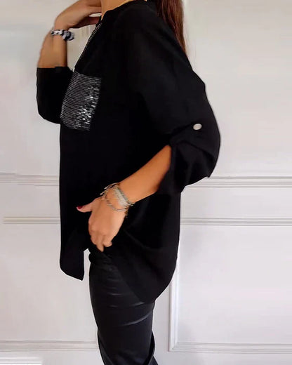 Elaine – midnight gloss drape blouse