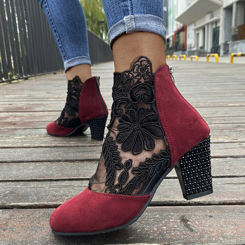 ELEGANT SUMMER PUMPS- WITH LACE & RHINESTONES