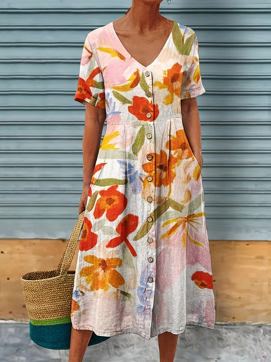 SIENNA - BOHEMIAN V-NECK FLORAL DRESS