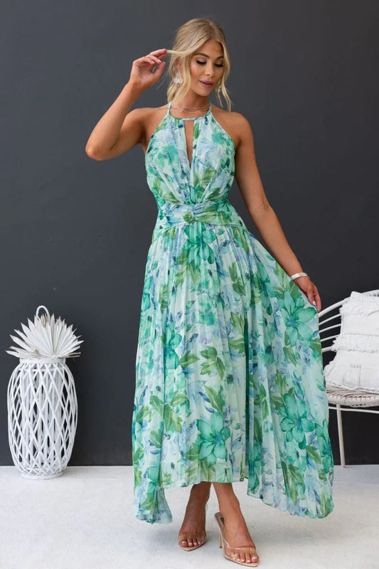 Rosea – elegant garden breeze halter maxi