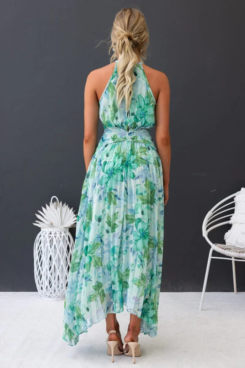 Rosea – elegant garden breeze halter maxi