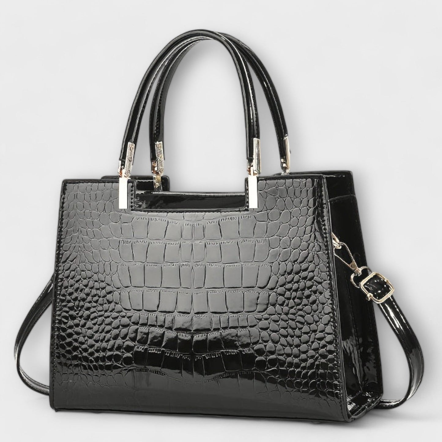 GLOSSY CROCODILE-PATTERN HANDBAG