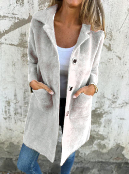 CASUAL SINGLE-BREASTED THICK COAT WITH LAPELS
