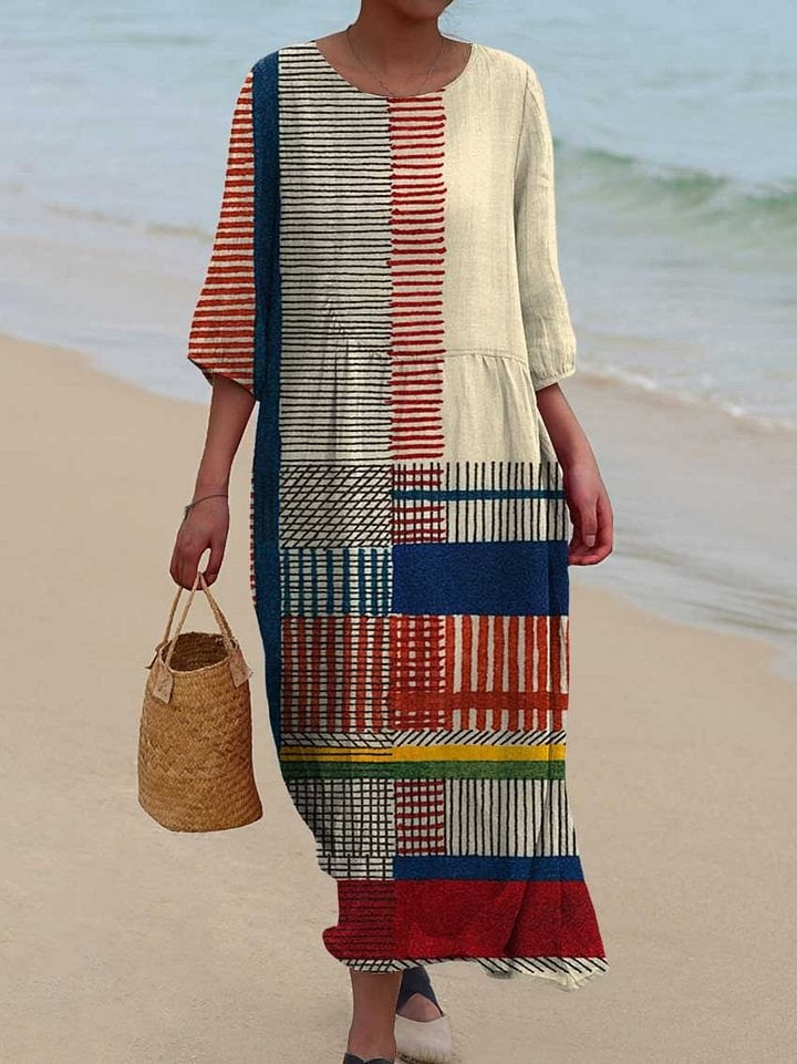 Vintage Geometric Line Art – soft structure cotton day dress