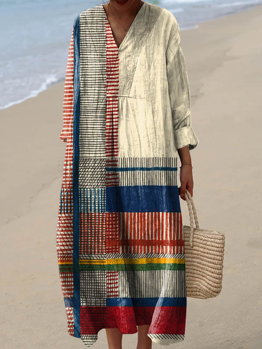 Vintage Geometric Line Art – soft structure cotton day dress