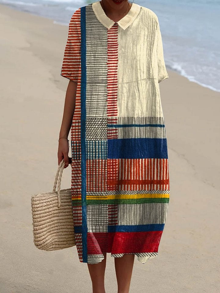 Vintage Geometric Line Art – soft structure cotton day dress