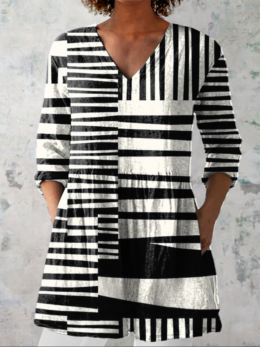 Abstract Stripes Print Midi Dress