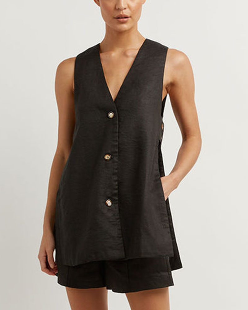 FIONA - CHIC SLEEVELESS BUTTON-UP ENSEMBLE