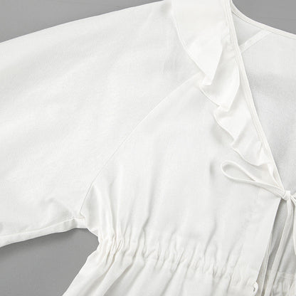 ALEXANDRA - CHIC RUFFLED TIE-FRONT TOP WITH MATCHING SHORTS ENSEMBLE