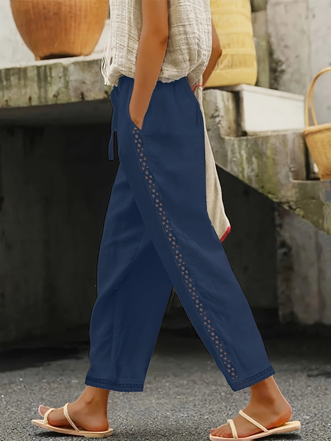 AVA - LACE SPLICING STRAIGHT LEG PANTS