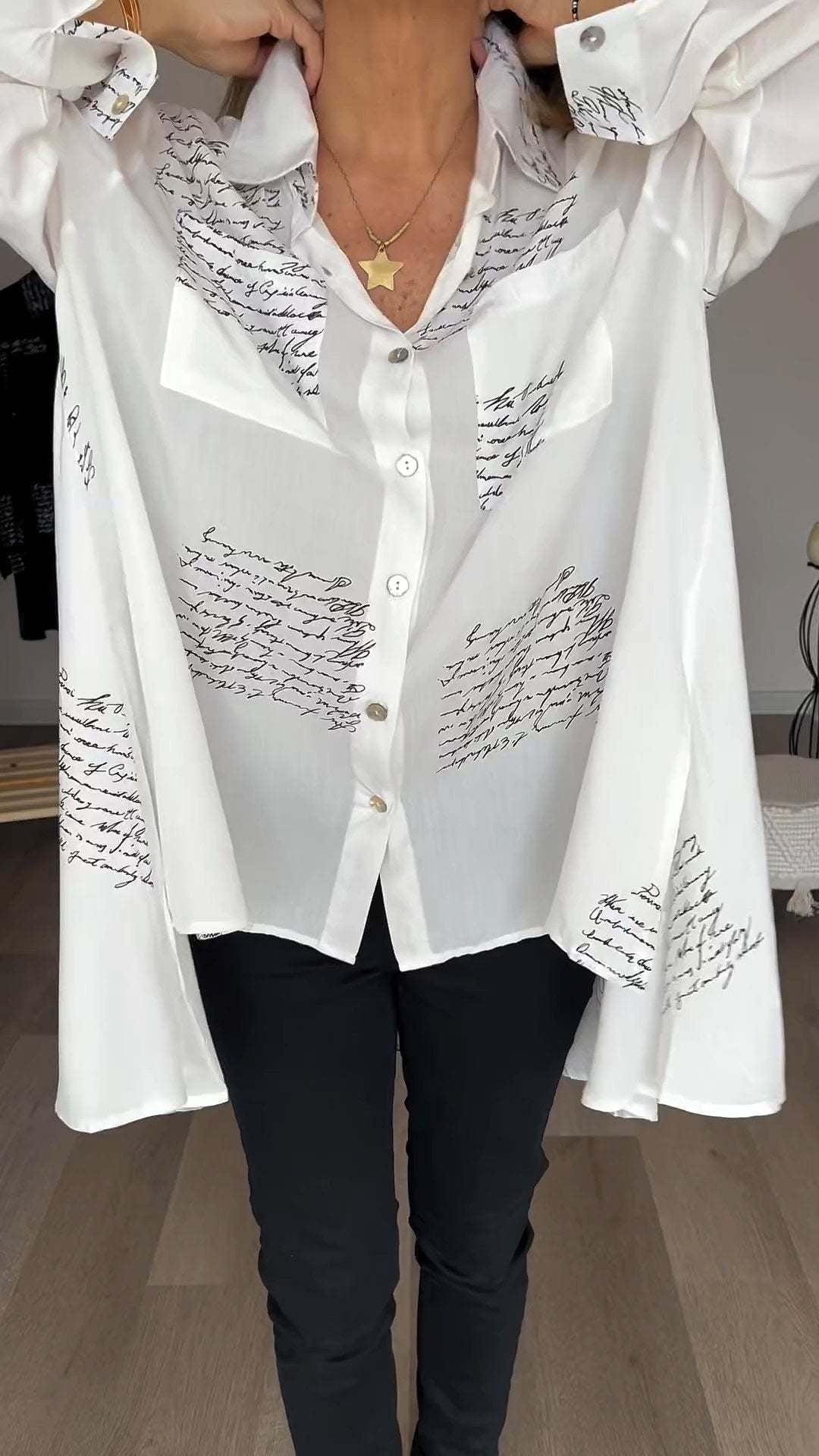 Callista – inked elegance button-up shirt