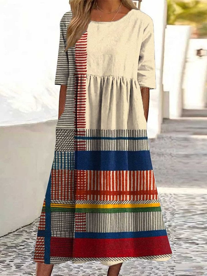 Vintage Geometric Line Art – soft structure cotton day dress