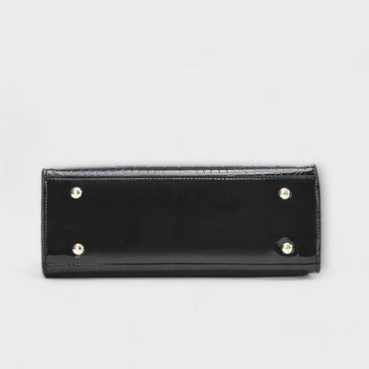 GLOSSY CROCODILE-PATTERN HANDBAG