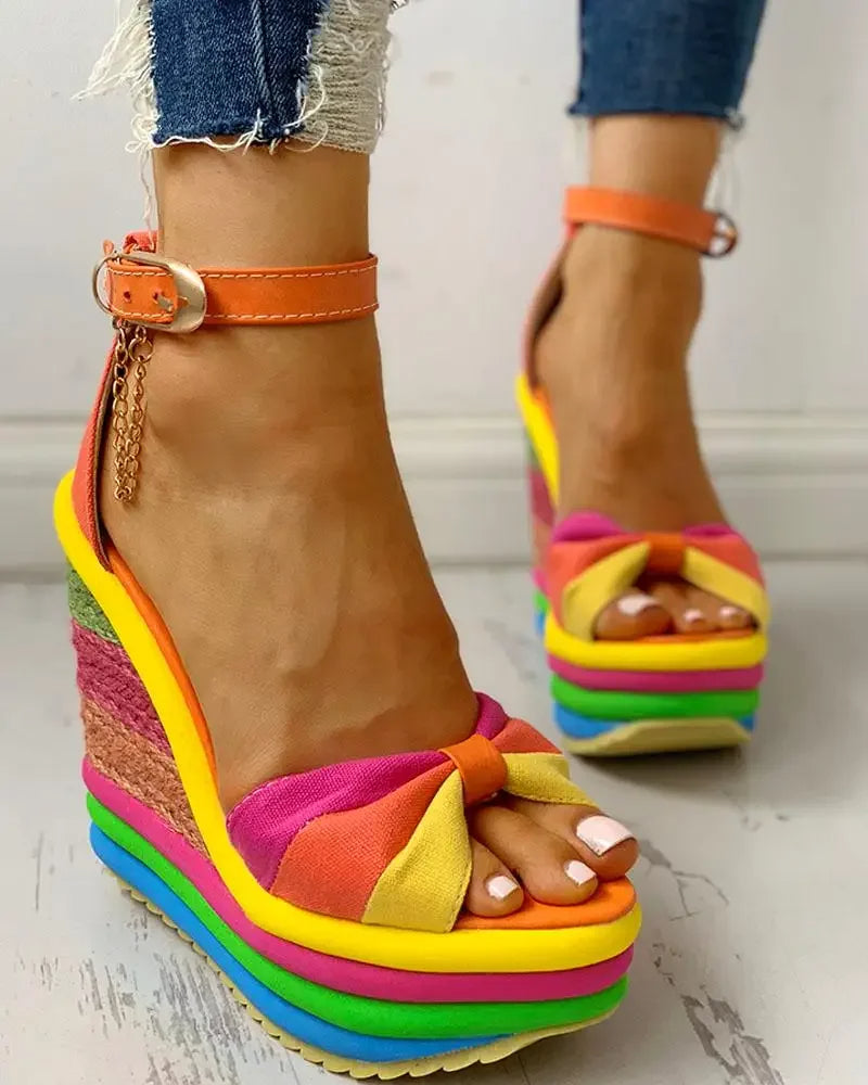 Iris – rainbow bloom wedge sandals