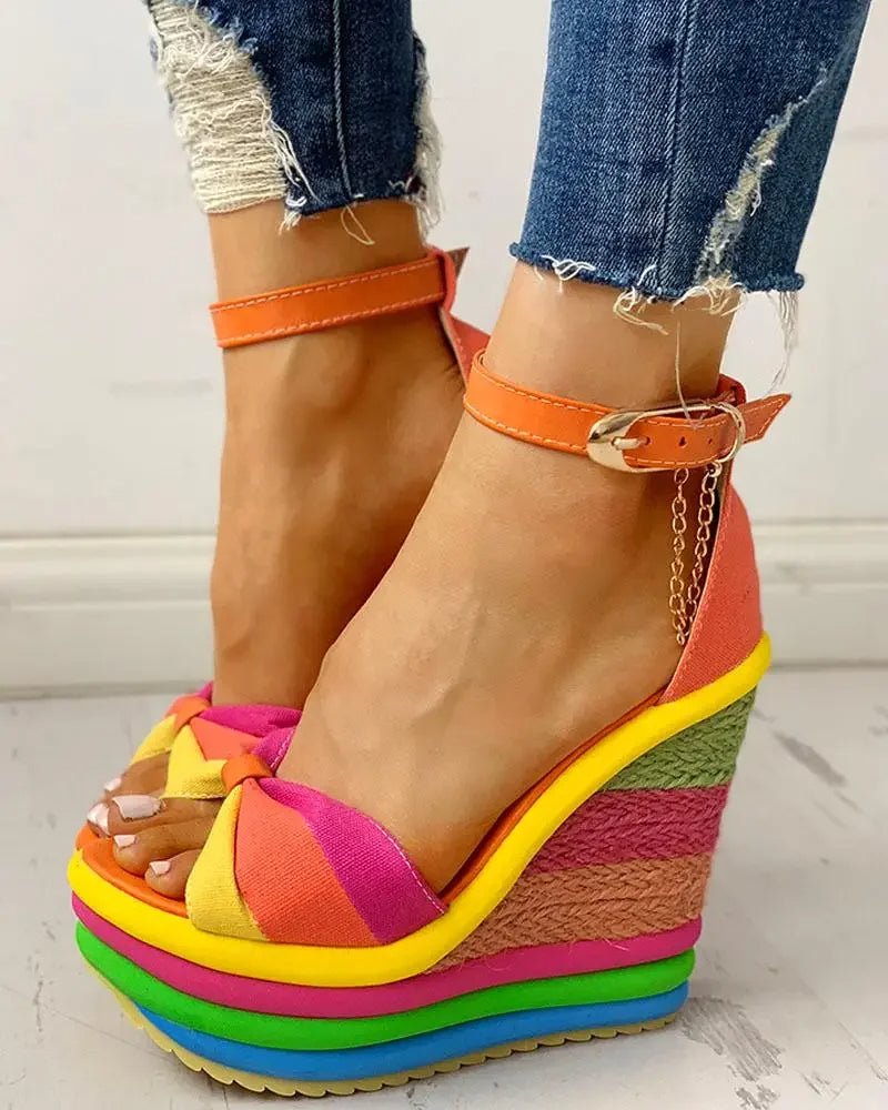 Iris – rainbow bloom wedge sandals