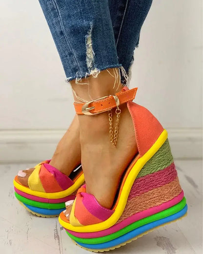Iris – rainbow bloom wedge sandals