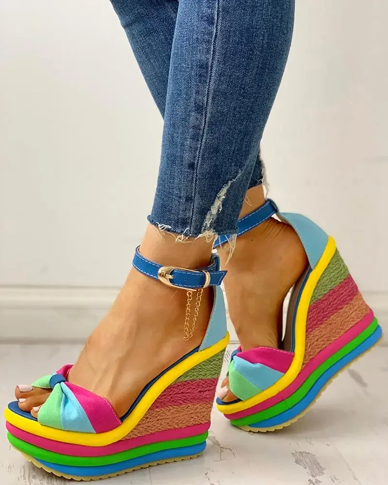 Iris – rainbow bloom wedge sandals