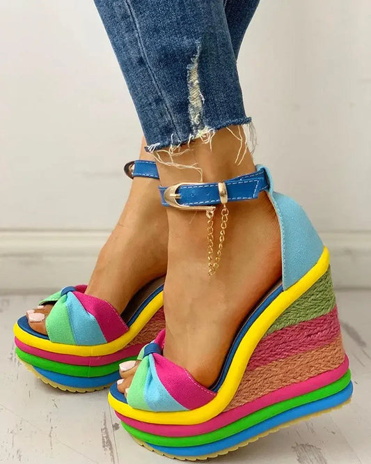 Iris – rainbow bloom wedge sandals
