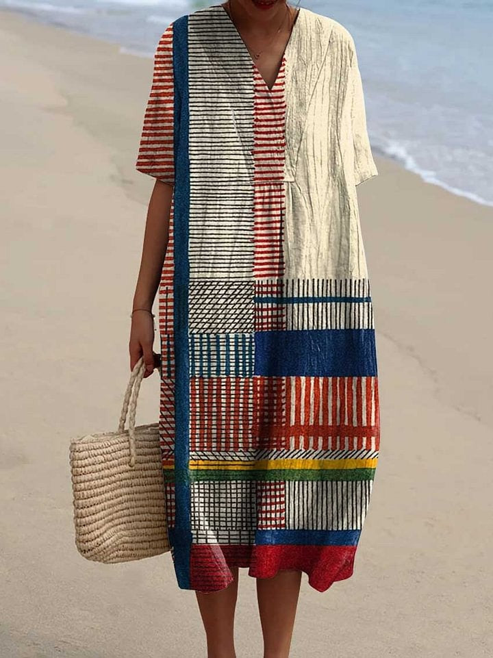 Vintage Geometric Line Art – soft structure cotton day dress
