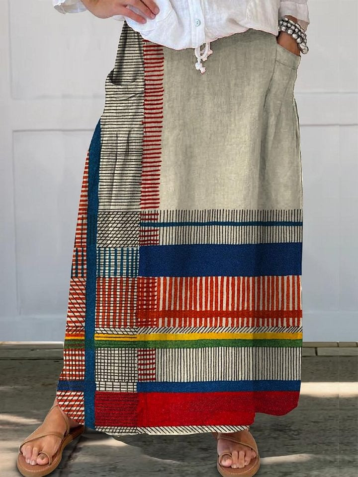 Vintage Geometric Line Art – soft structure cotton day dress