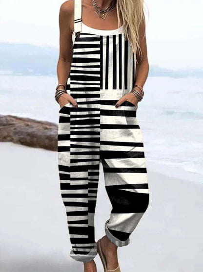 Abstract Stripes Print Midi Dress