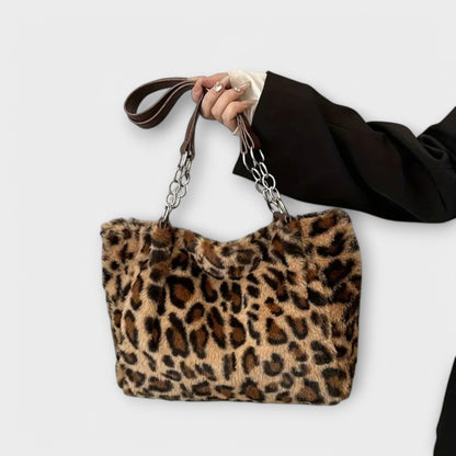 TRENDY LEOPARD-INSPIRED FAUX FUR TOTE