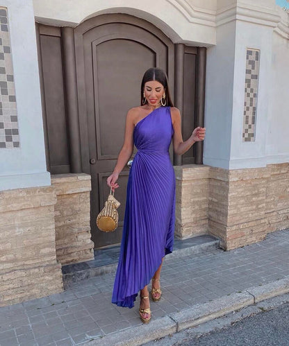 Celeste- one-shoulder grace in satin flow