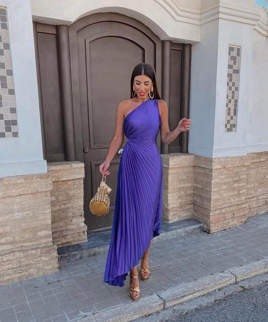 Celeste- one-shoulder grace in satin flow