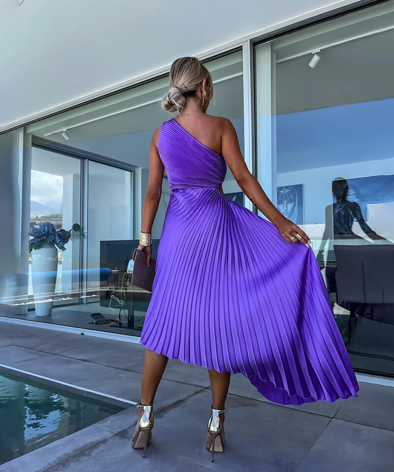 Celeste- one-shoulder grace in satin flow