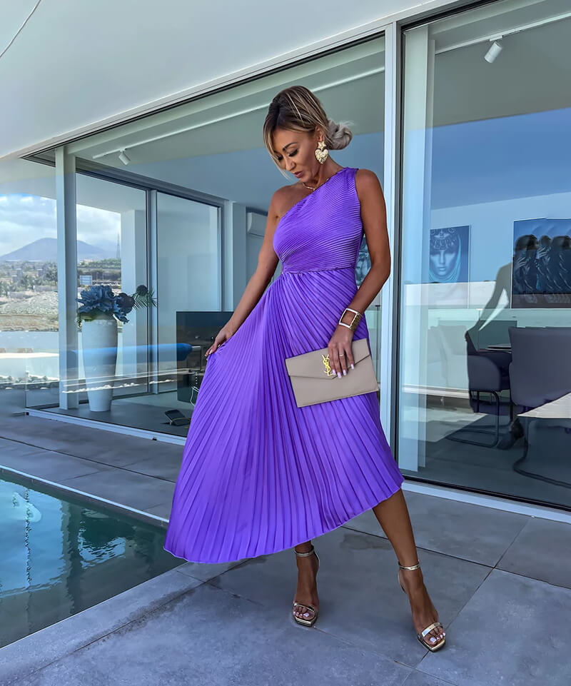 Celeste- one-shoulder grace in satin flow