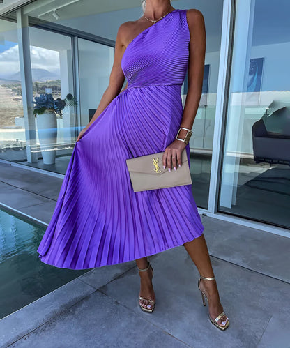 Celeste- one-shoulder grace in satin flow