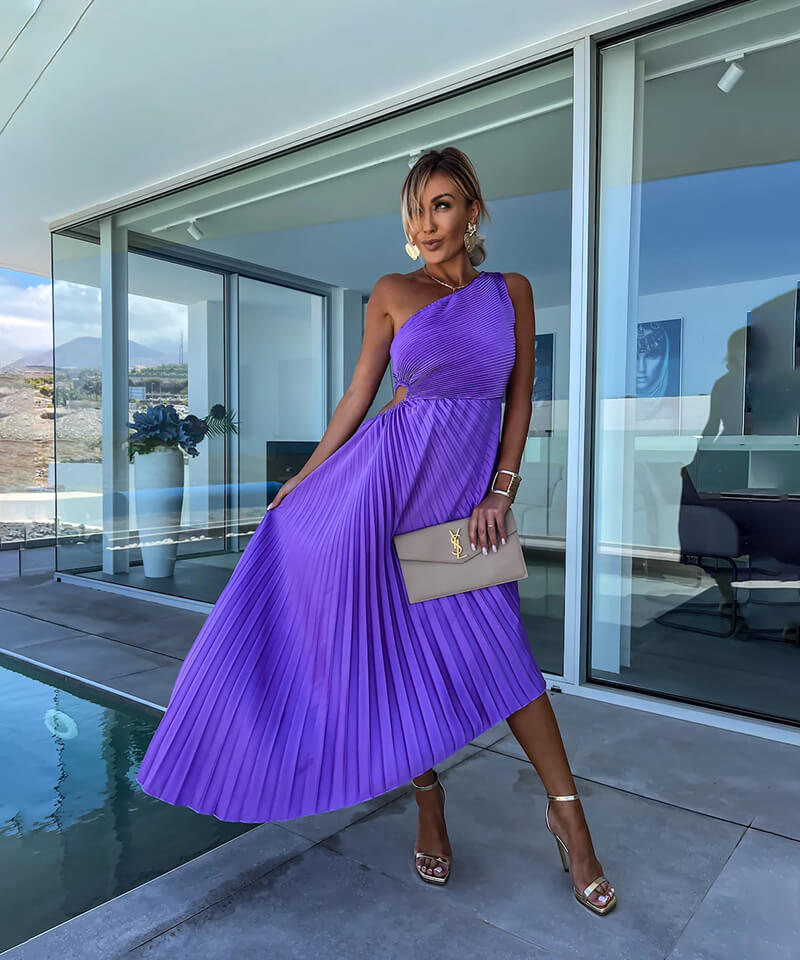 Celeste- one-shoulder grace in satin flow