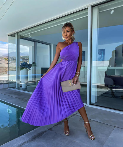Celeste- one-shoulder grace in satin flow
