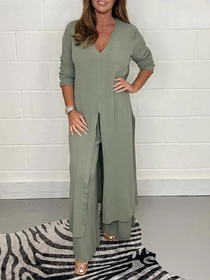 ALEJANDRA-CASUAL V-NECK TWO-PIECE SET