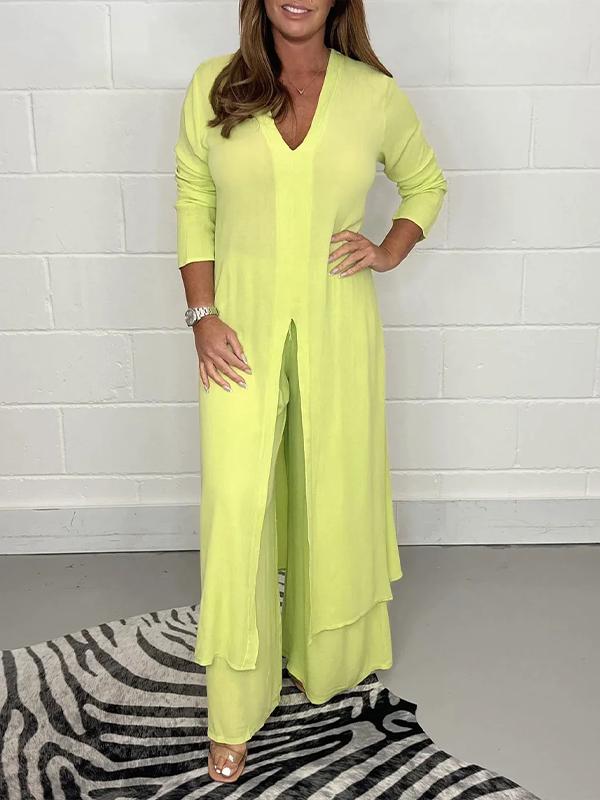 ALEJANDRA-CASUAL V-NECK TWO-PIECE SET