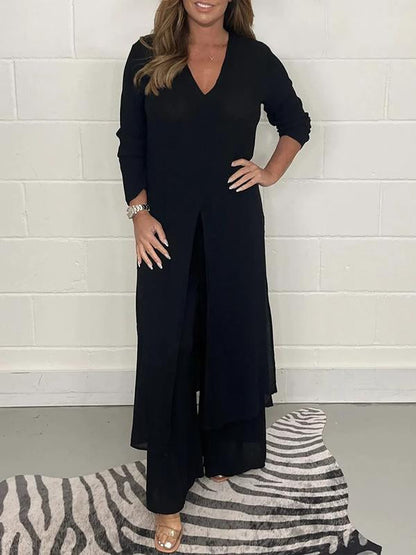 ALEJANDRA-CASUAL V-NECK TWO-PIECE SET