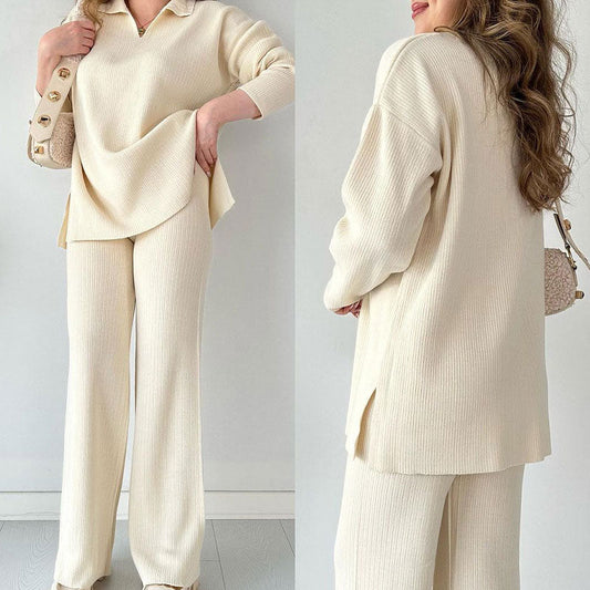 THE ERIN - CASUAL TWO-PIECE SET WITH V-NECK AND SLIT