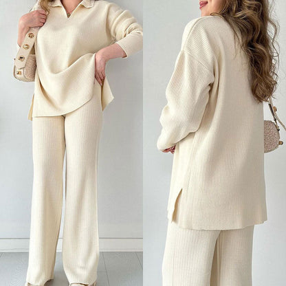 THE ERIN - CASUAL TWO-PIECE SET WITH V-NECK AND SLIT