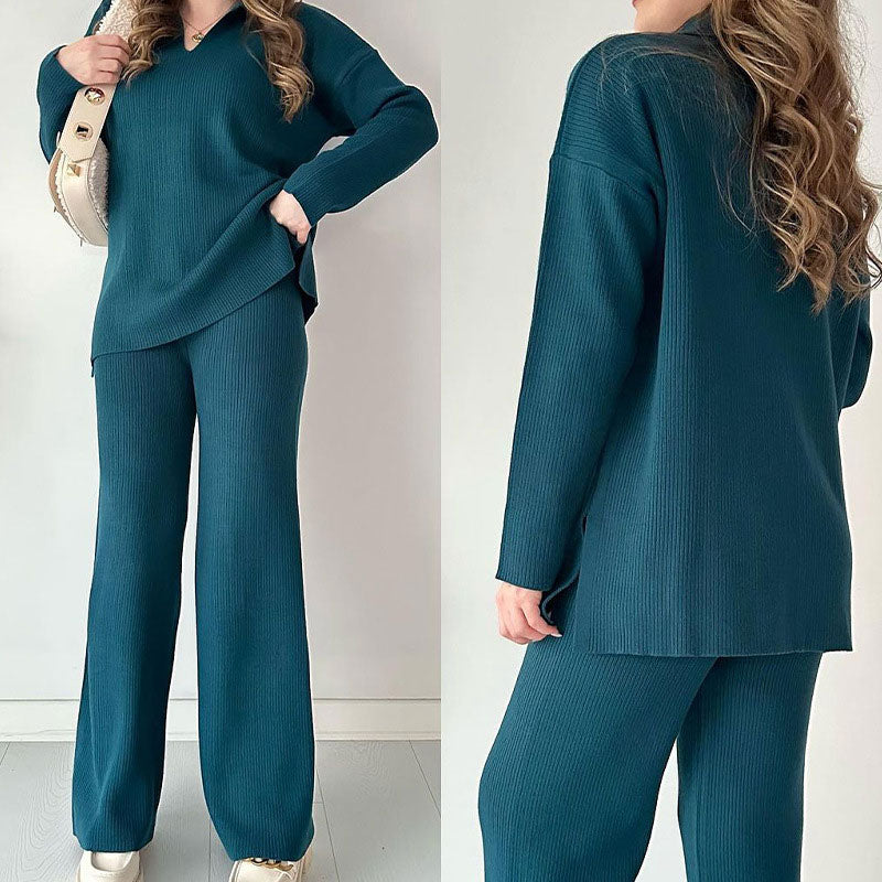 THE ERIN - CASUAL TWO-PIECE SET WITH V-NECK AND SLIT