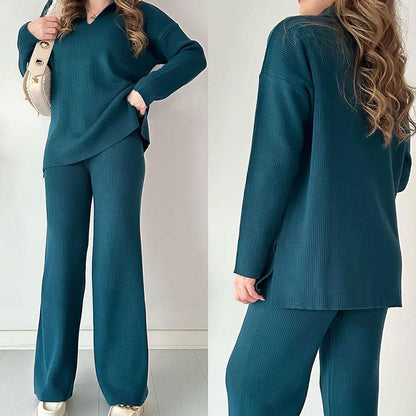 THE ERIN - CASUAL TWO-PIECE SET WITH V-NECK AND SLIT