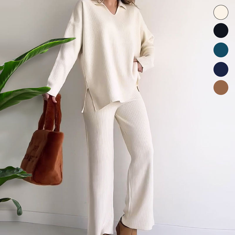THE ERIN - CASUAL TWO-PIECE SET WITH V-NECK AND SLIT